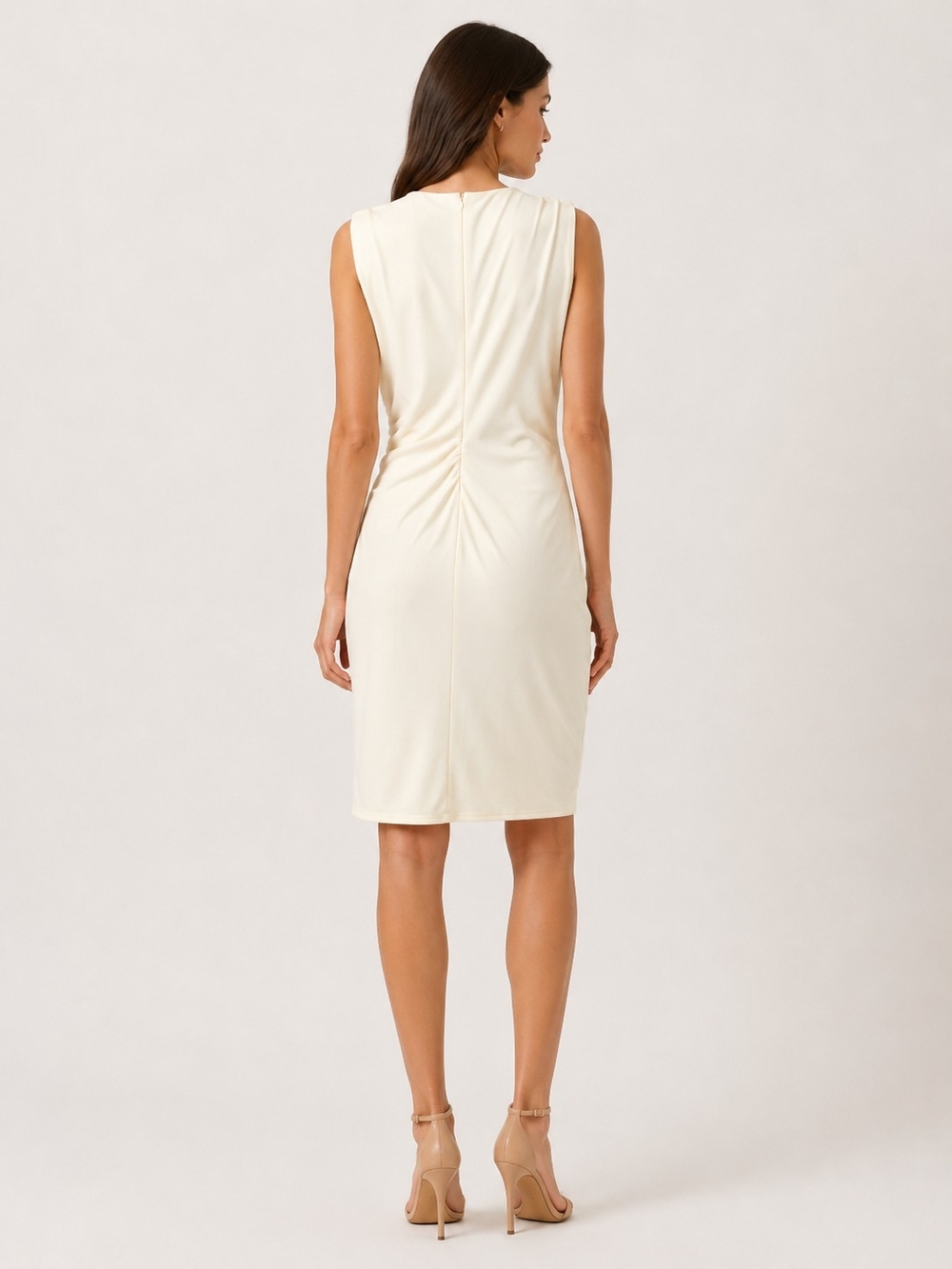 Zara Womens Cream Draped Midi Dress with Side Ruching Size XL - Picture 6 of 9